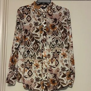 Charlies Floral Patterned Women's Blouse - Cream, Brown, Orange